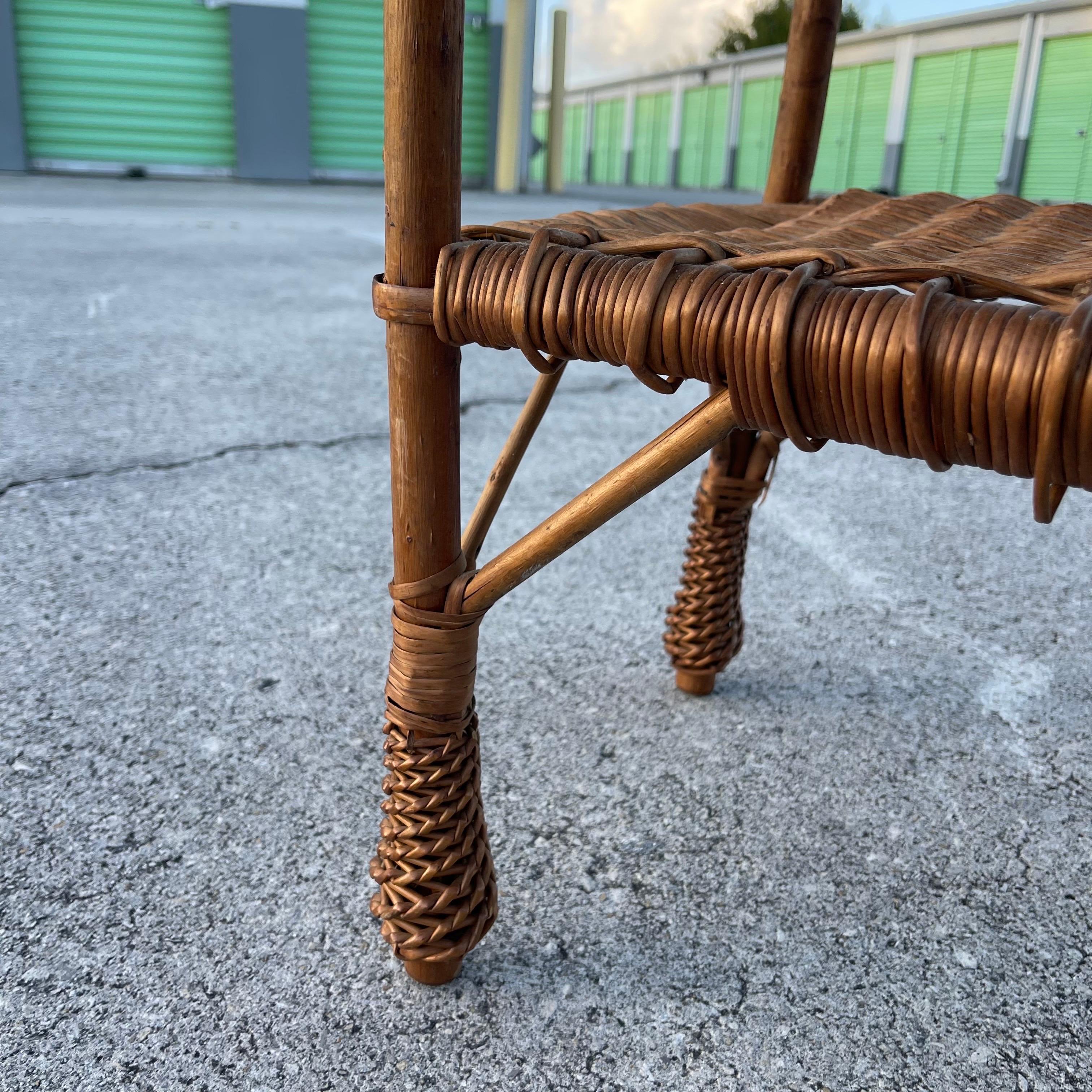 Mid-20th Century Woven Wicker Rattan Side Table For Sale 5