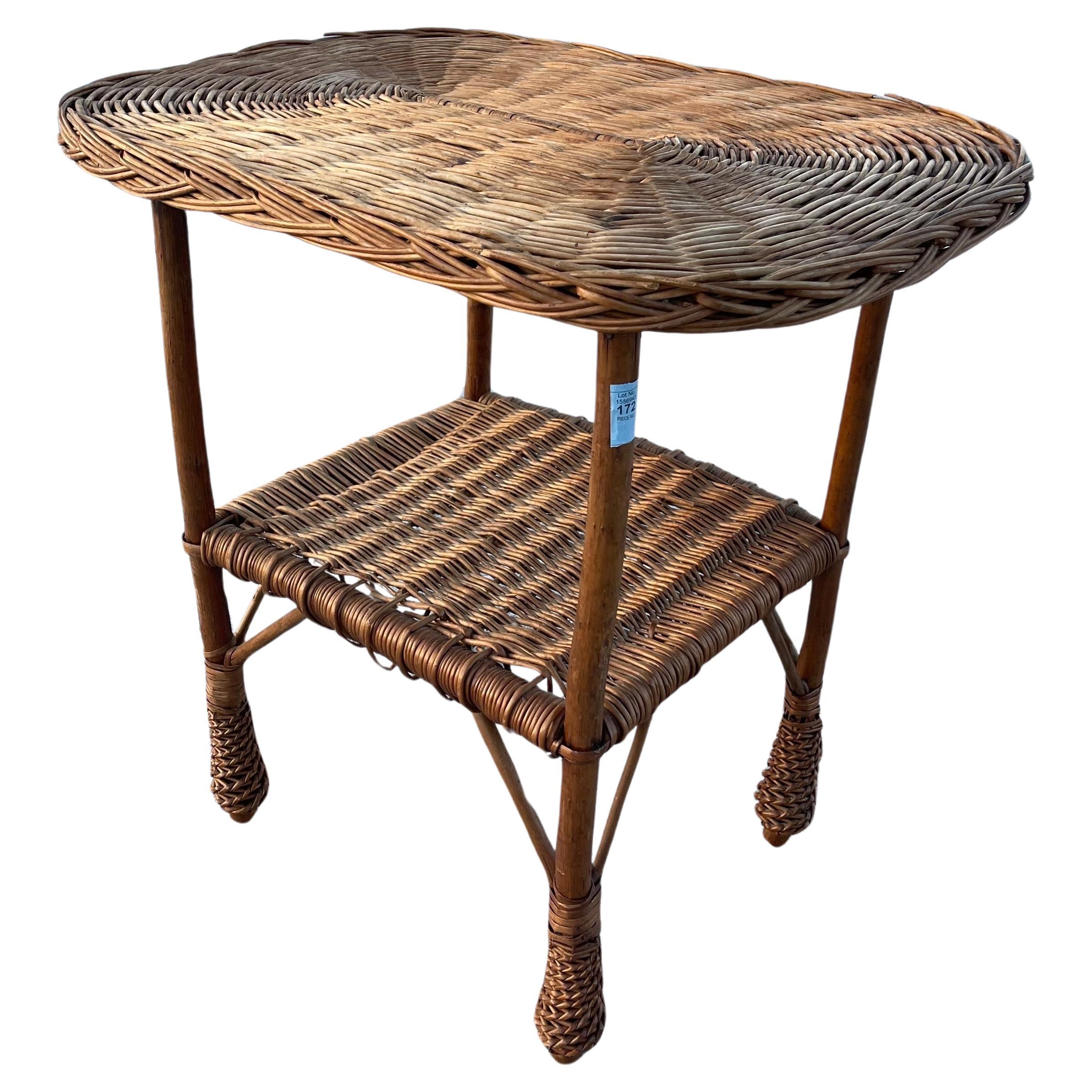 Mid-20th Century Woven Wicker Rattan Side Table For Sale