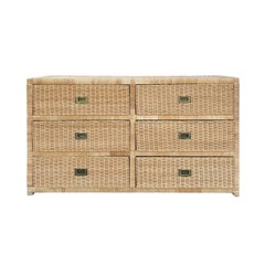 Mid-20th Century Woven Wicker Six Drawer Chest