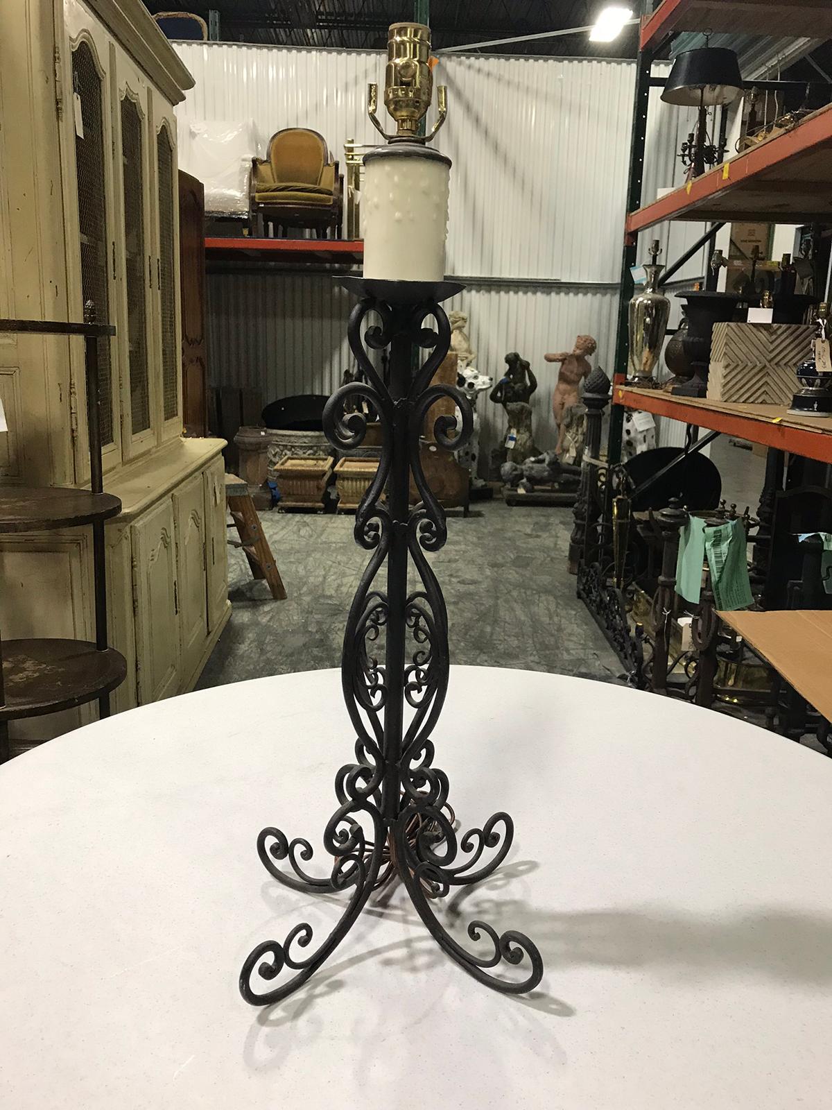 Mid-20th century wrought iron candlestick as lamp
New wiring.