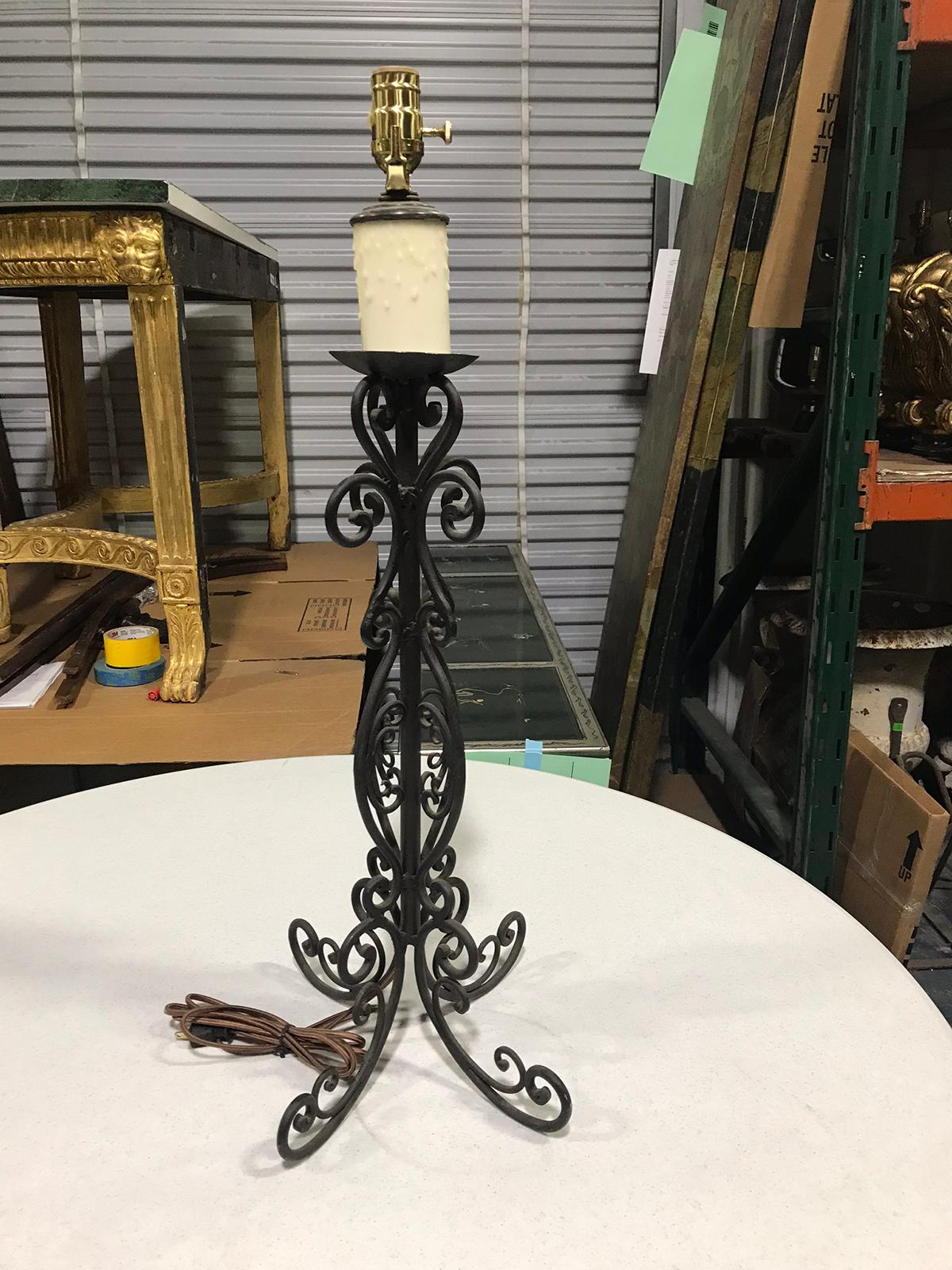 Mid-20th Century Wrought Iron Candlestick as Lamp In Good Condition In Atlanta, GA