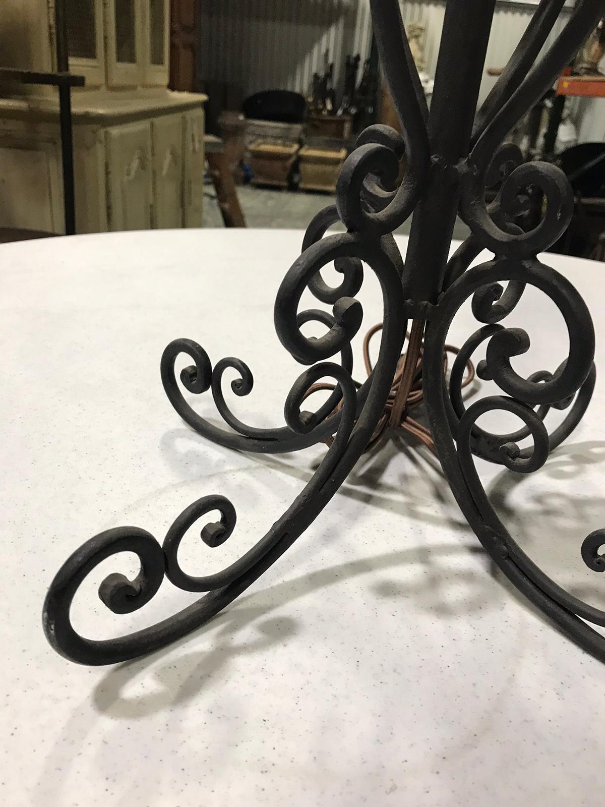 Mid-20th Century Wrought Iron Candlestick as Lamp 1
