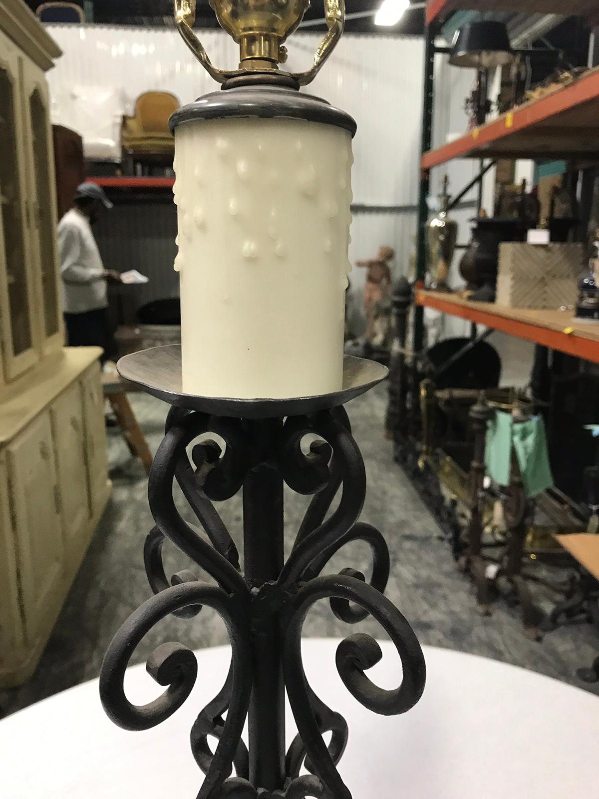 Mid-20th Century Wrought Iron Candlestick as Lamp 2