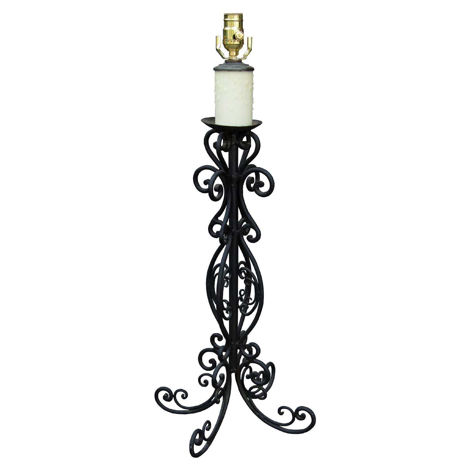 Mid-20th Century Wrought Iron Candlestick as Lamp
