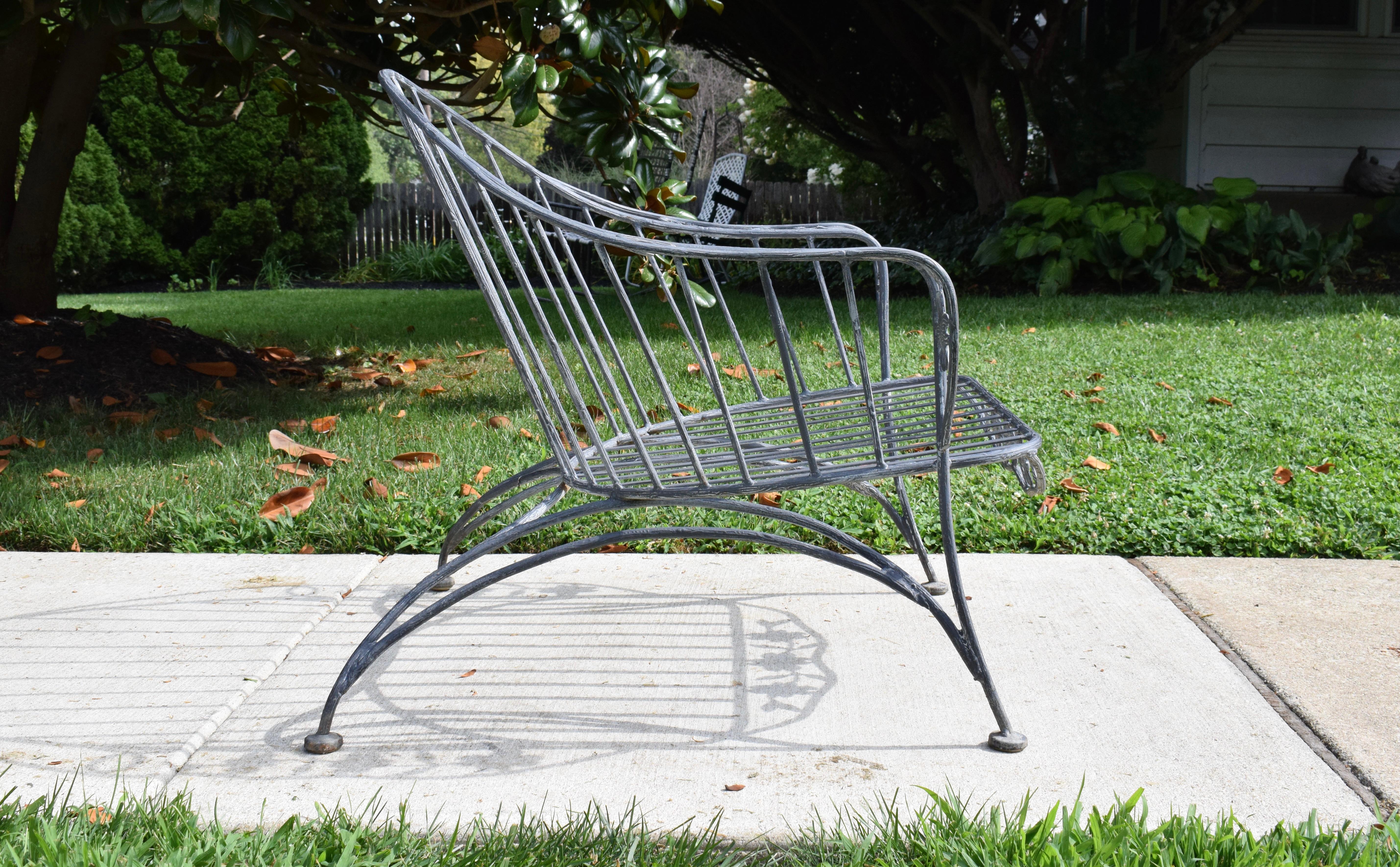 American Mid 20th Century Wrought Iron Garden Chair Dogwood Form For Sale