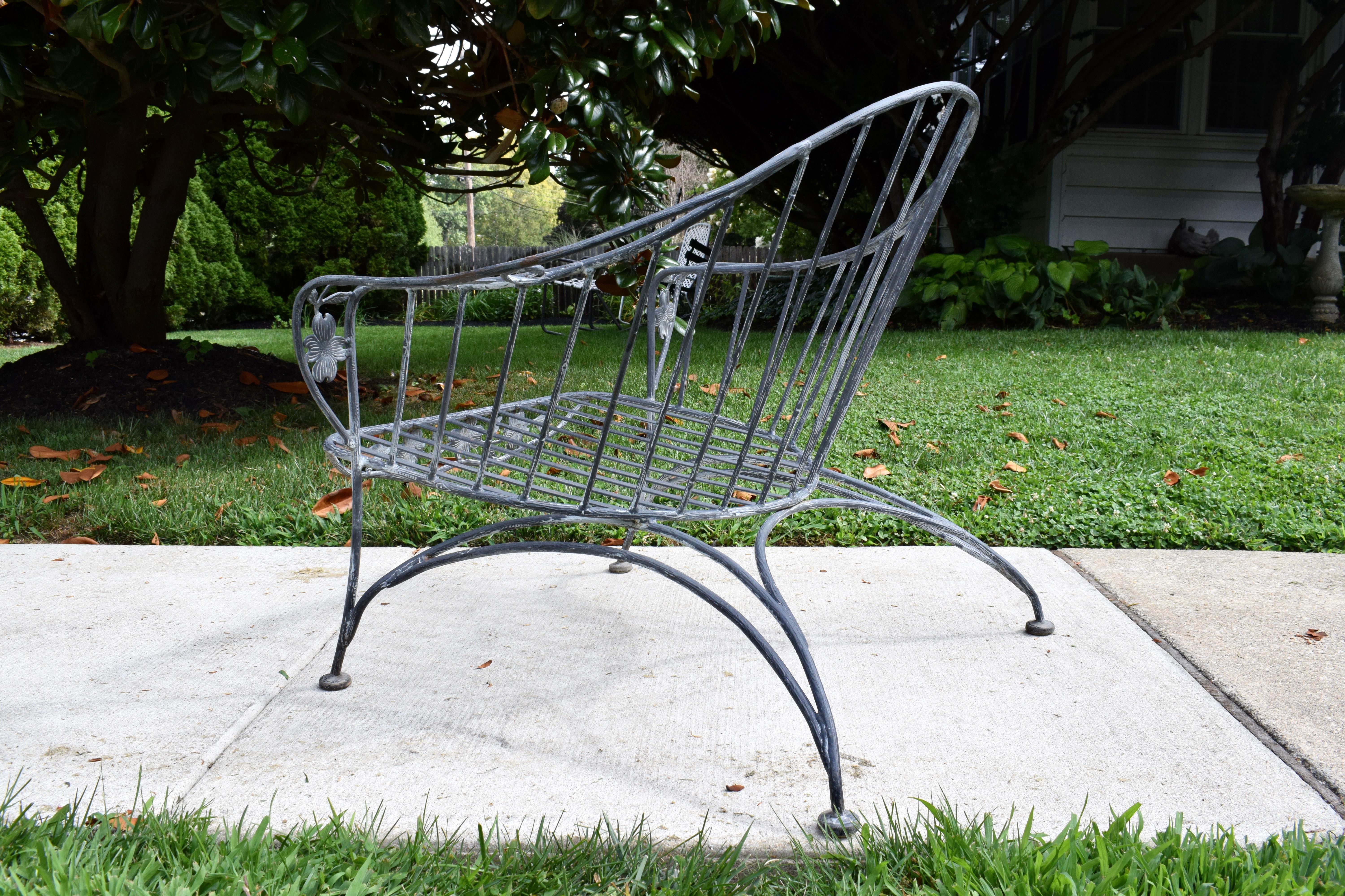 Mid 20th Century Wrought Iron Garden Chair Dogwood Form For Sale 1