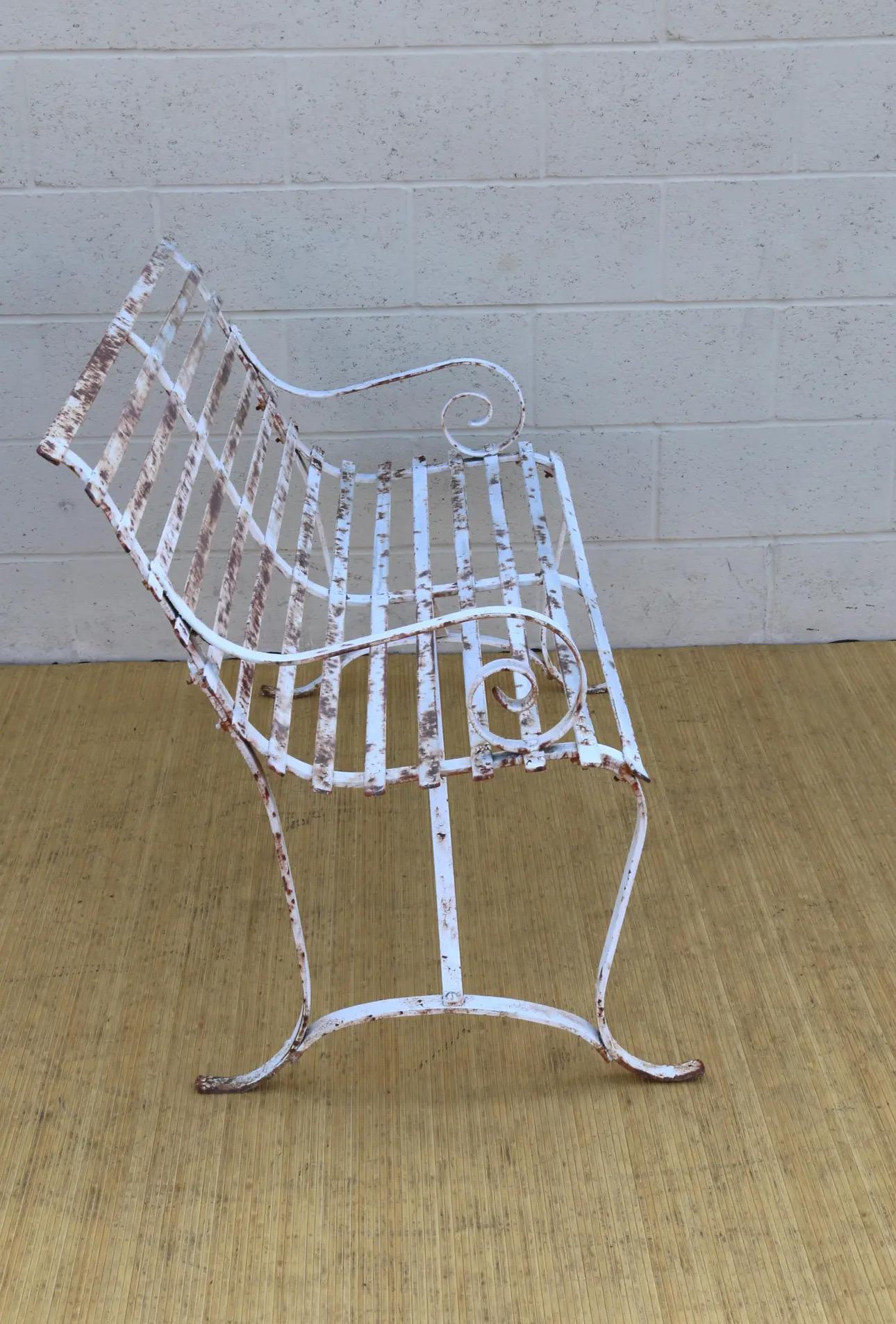 French Provincial Mid 20th Century Wrought Iron Outdoor Bench For Sale