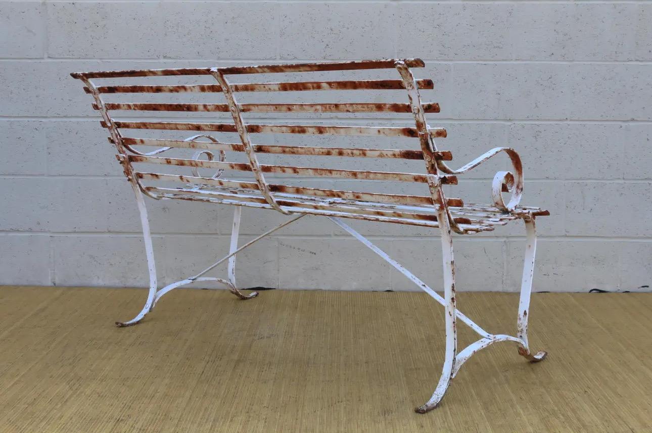 Mid 20th Century Wrought Iron Outdoor Bench In Good Condition For Sale In North Hollywood, CA