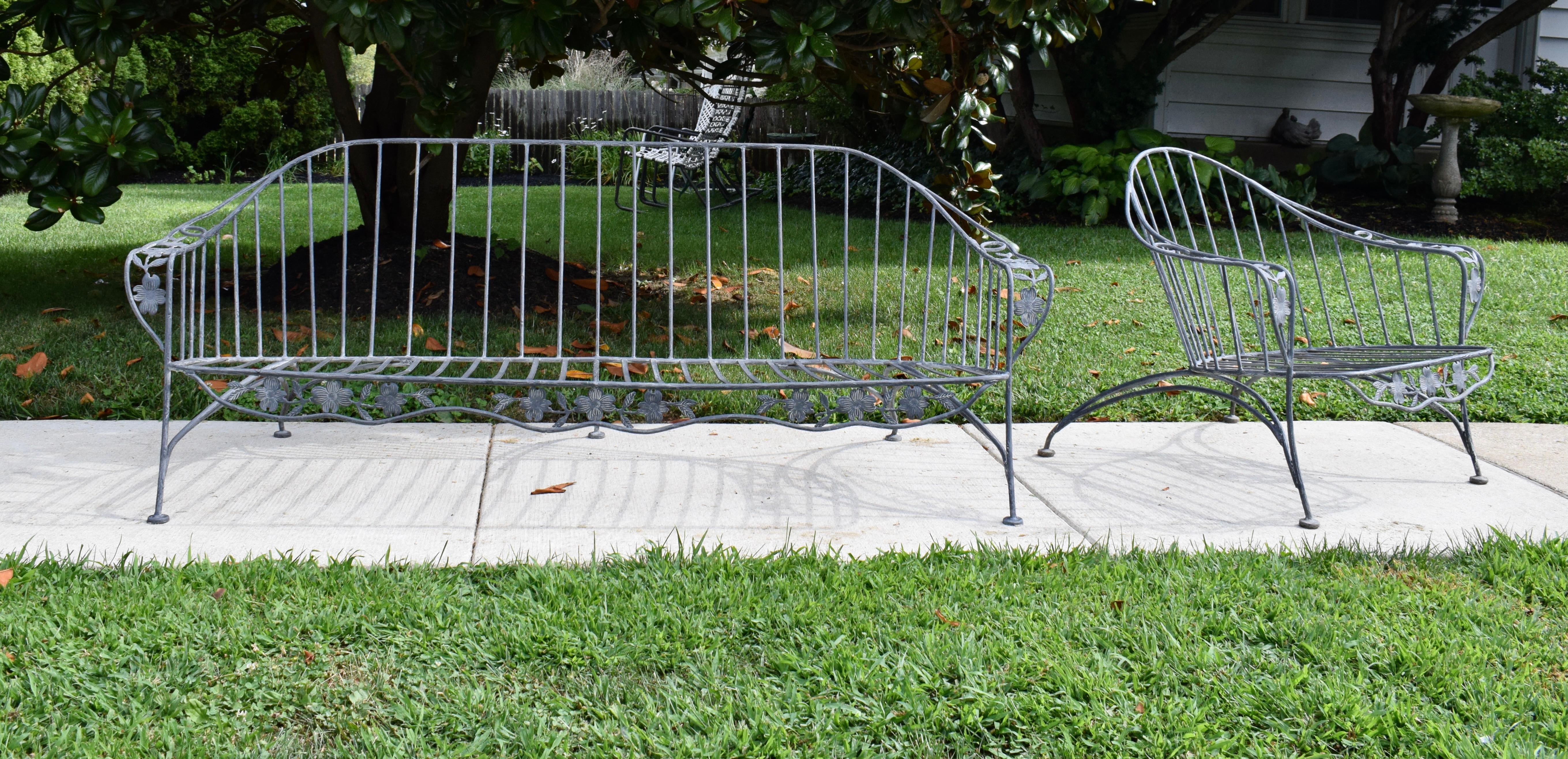 Mid 20th Century Wrought Iron Sofa Dogwood Form For Sale 7