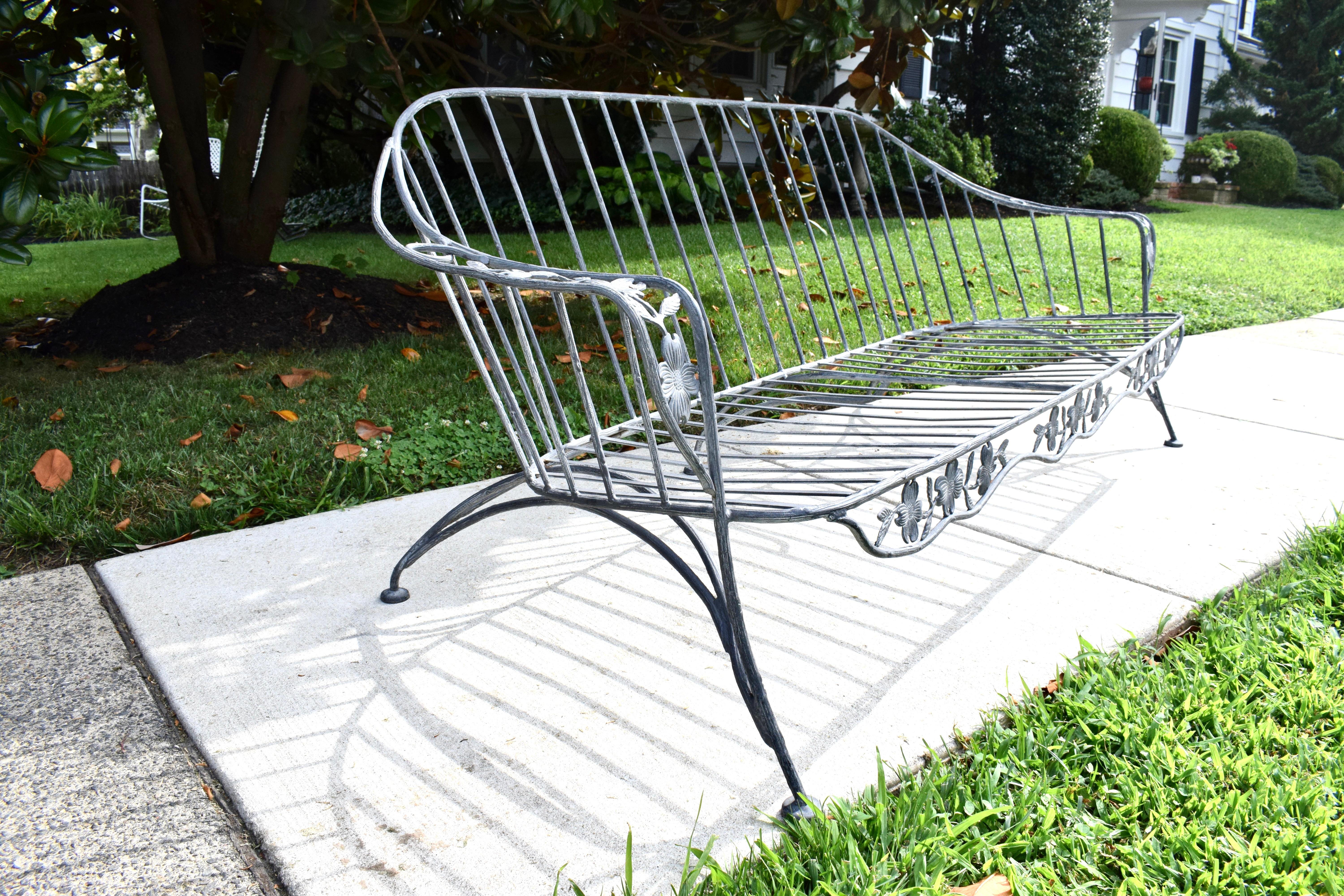 Mid 20th Century Wrought Iron Sofa Dogwood Form For Sale 1