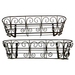 Mid-20th Century Wrought Iron Wall Planters, Pair of Plant Boxes