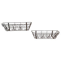 Mid-20th Century Wrought Iron Wall Planters, Pair of Plant Boxes