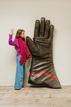 mid 20th century xxl leather glove, publicity sign from Italian shop ...