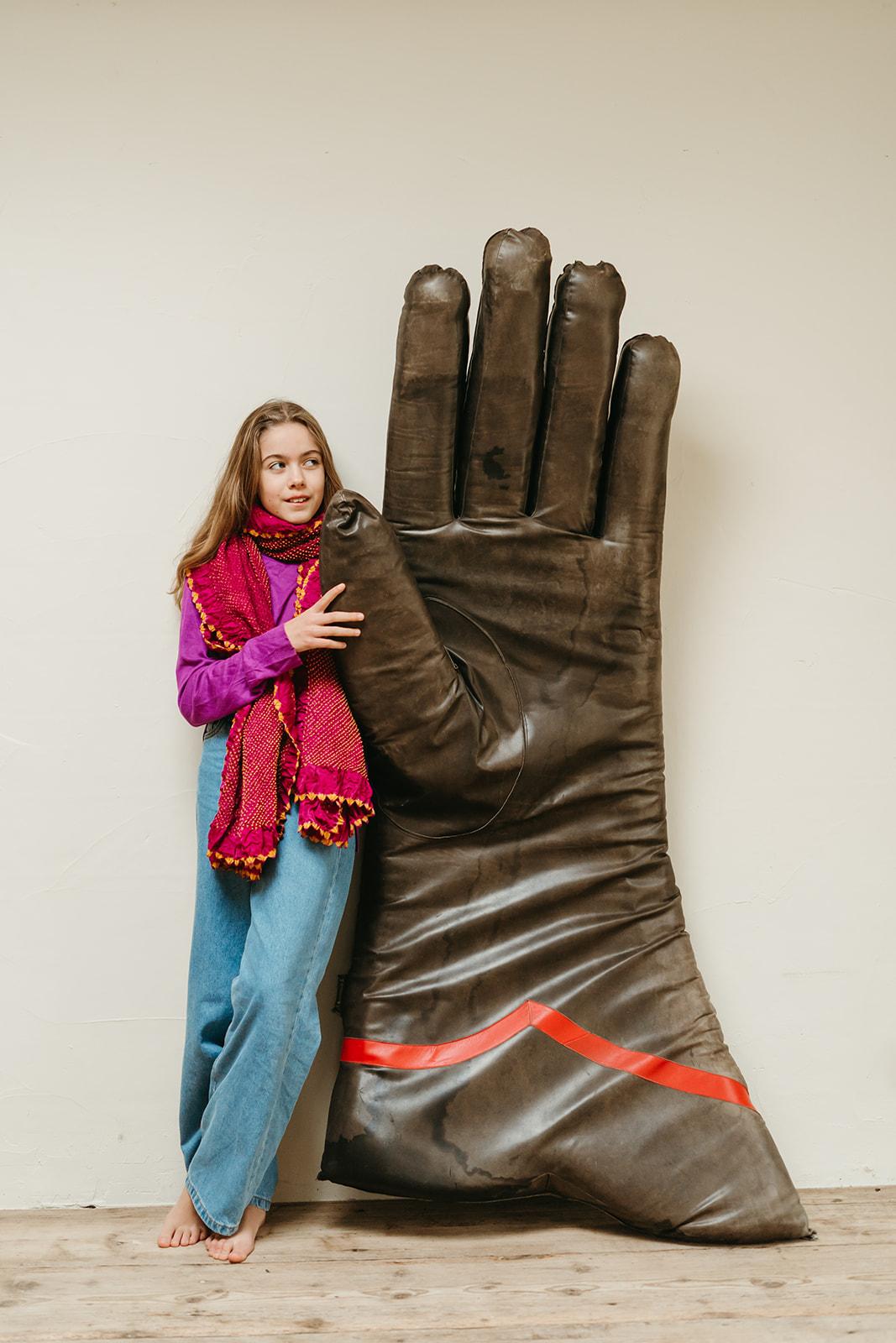 Leather mid 20th century xxl leather glove, publicity sign from Italian shop ... For Sale
