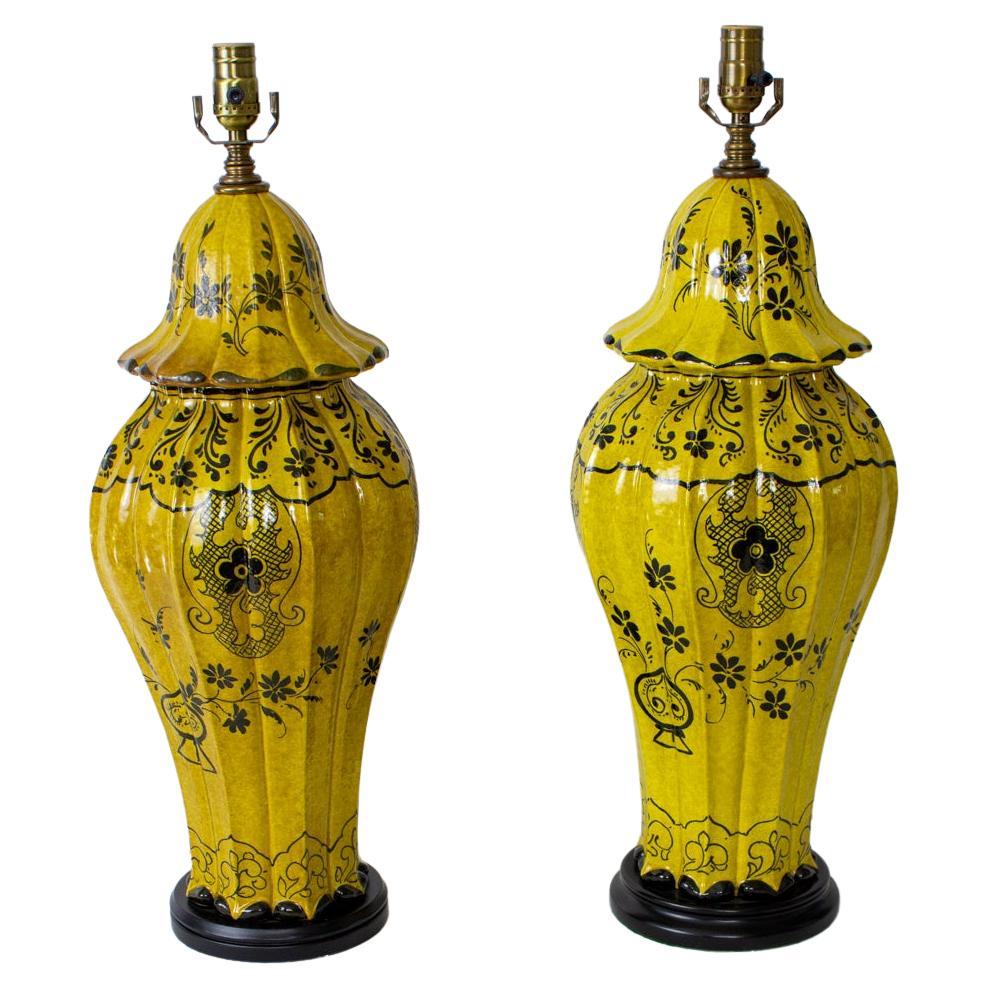 Mid 20th Century Yellow Ceramic Table Lamps, a Pair For Sale