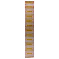 Mid-20th century Yellow-Green and Blue Striped Indian Dhurrie Runner