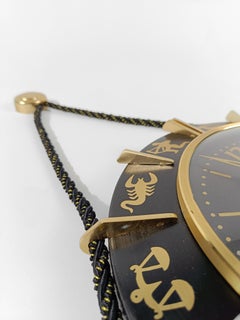 Mid 20th Century Zodiac Wall Clock in Black Metal & Brass made in Germany, 60s