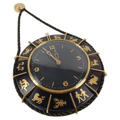 Mid 20th Century Zodiac Wall Clock in Black Metal & Brass made in Germany, 60s