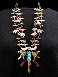 Mid-20th Century Zuni Triple Strand Fetish Native American Necklace