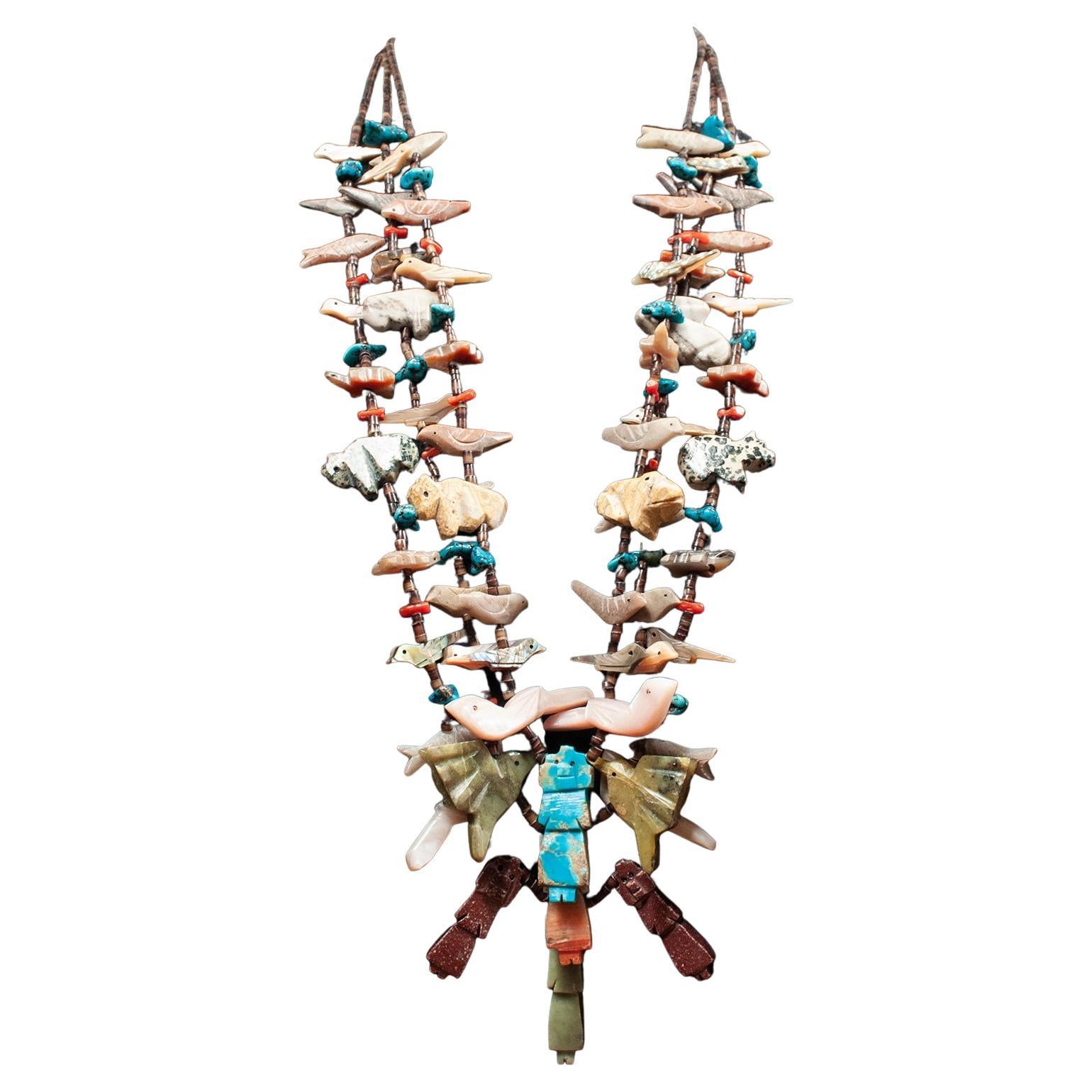 Mid-20th Century Zuni Triple Strand Fetish Native American Necklace For Sale