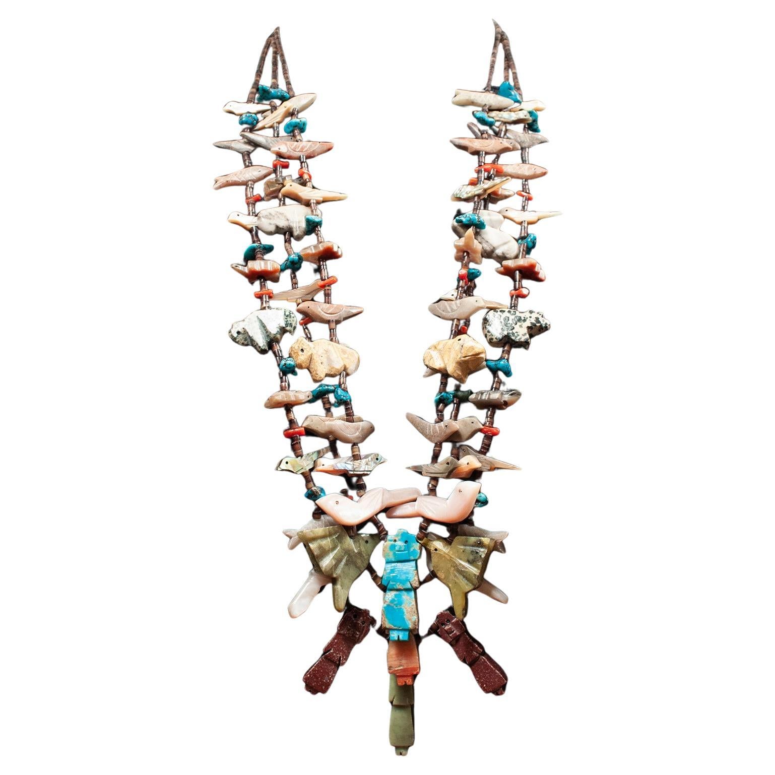 Mid-20th Century Zuni Triple Strand Fetish Native American Necklace