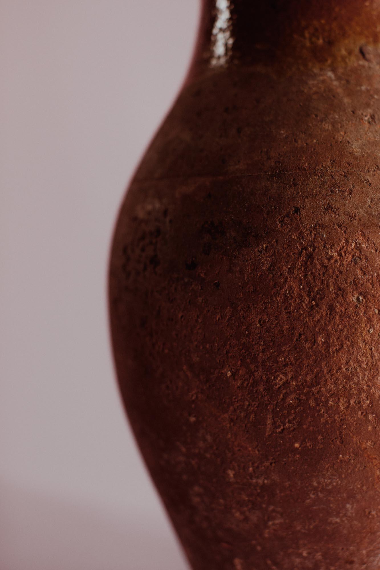 Hand-Carved Mid-20th Ceramic Clay Glazed Terracotta Table Lamp, Handcrafted Turkey For Sale