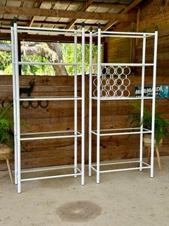 mid-20th Coastal Regency Century White Powder Coated Faux Bamboo Etageres pair