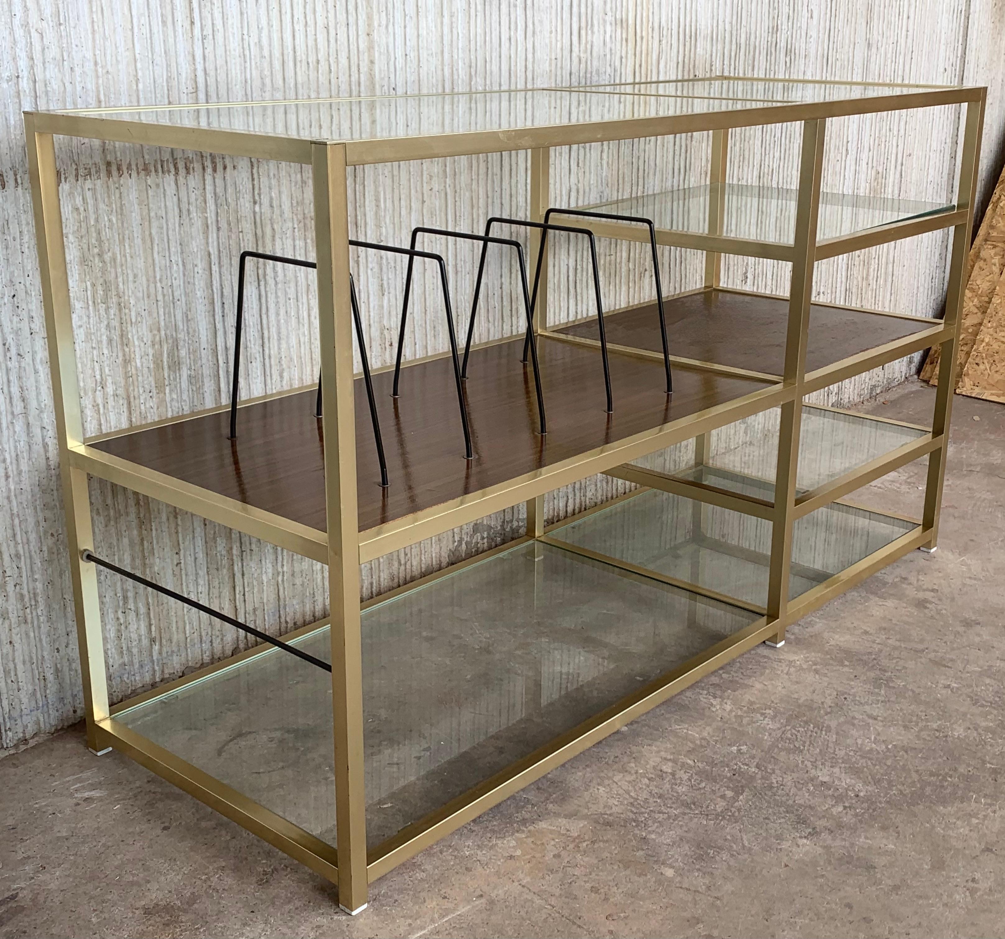 Mid 20th Italian Brass and Glass Record Console Étagère / Display / Bookshelf In Good Condition In Miami, FL