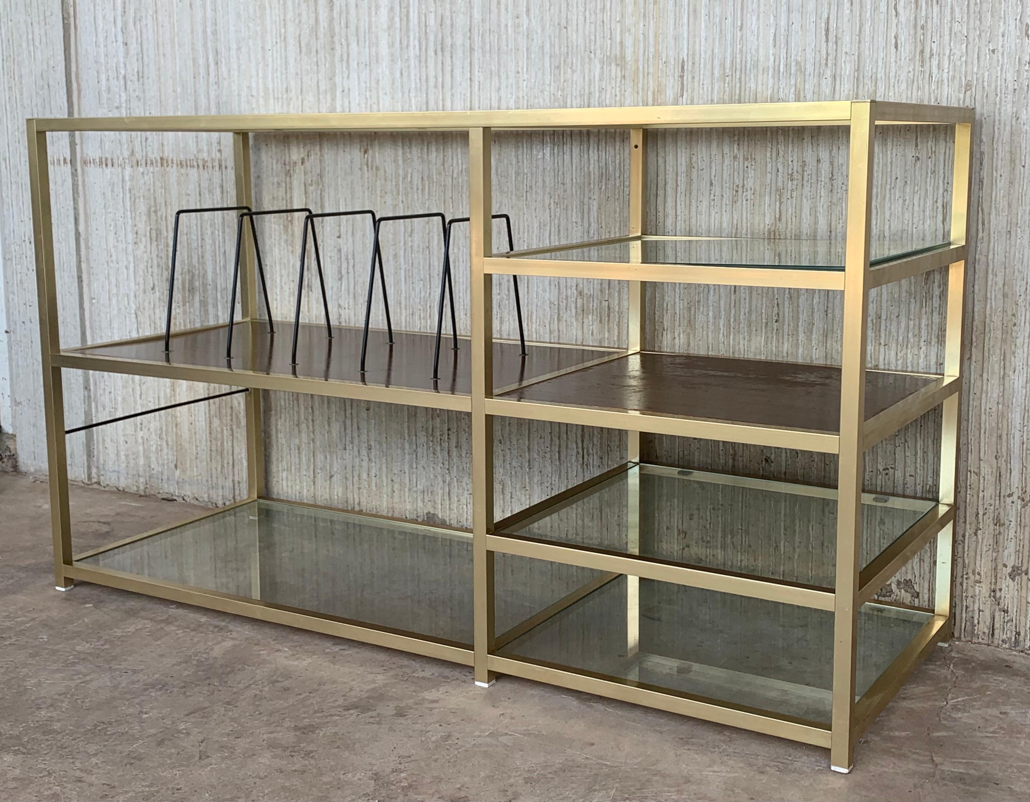 20th Century Mid 20th Italian Brass and Glass Record Console Étagère / Display / Bookshelf