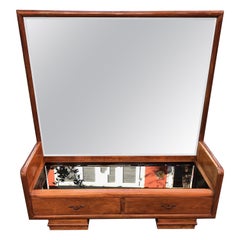 Mid 20th Italian Low Sideboard with Black Glass and Mirror