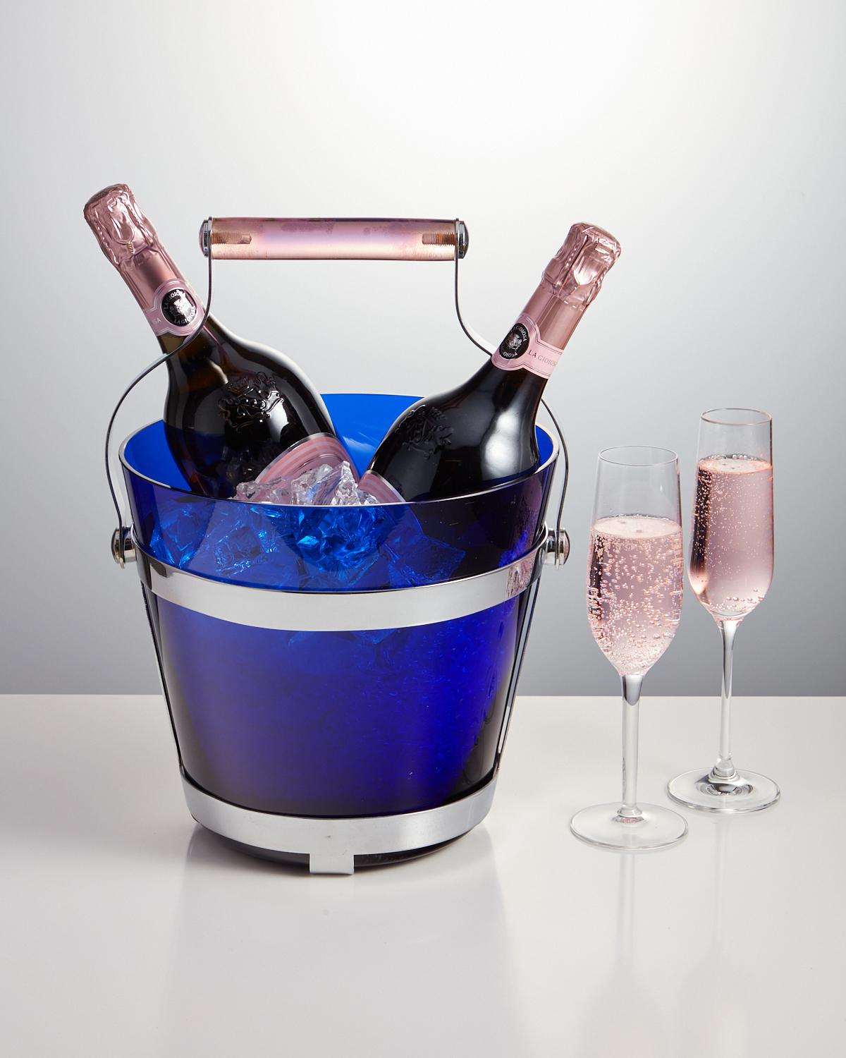 Mid-20th Large Blue Glass Ice Bucket Cooler with Pink Lucite Handle Spain 1960 For Sale 3