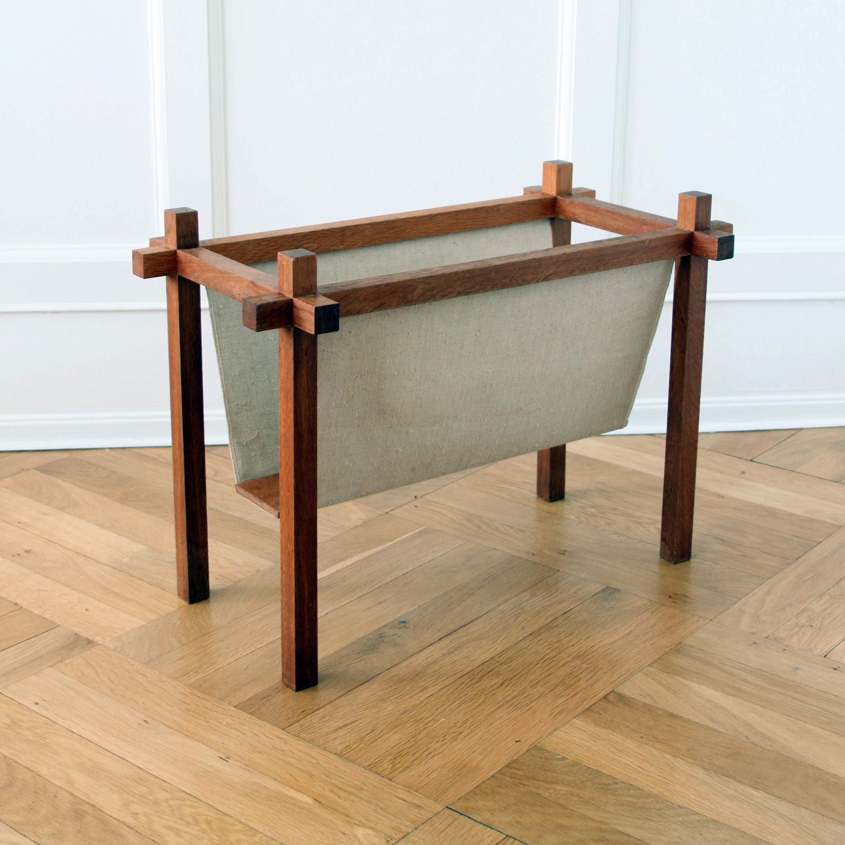 Danish Mid-20th Magazine Holder in Teak and Canvas By Skøde Skjern, Denmark 1960's For Sale