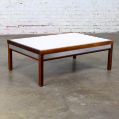 Mid-20th MCM Coffee or End Table Rectangular Walnut Frame & White Laminate Top