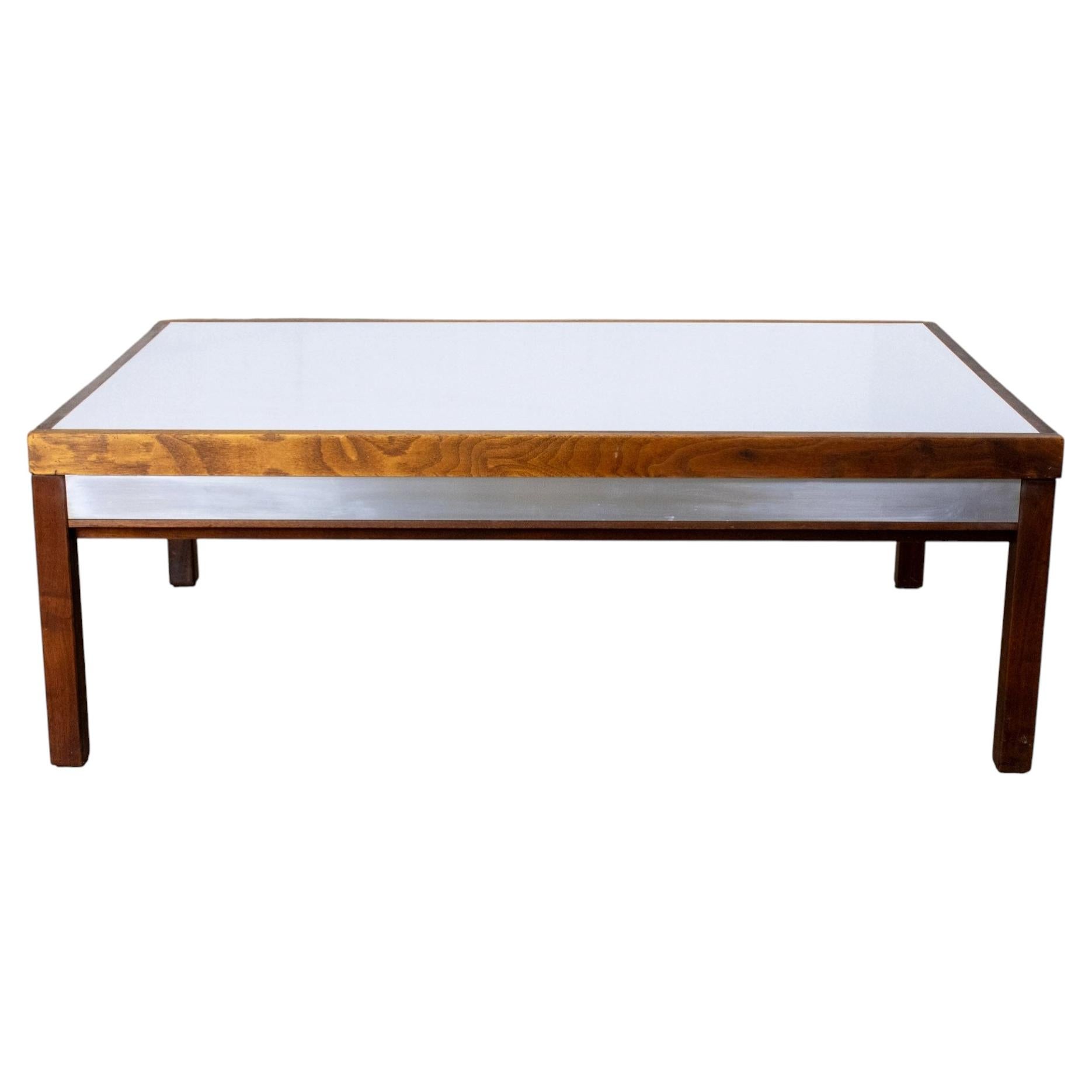 Mid-20th MCM Coffee or End Table Rectangular Walnut Frame & White Laminate Top For Sale