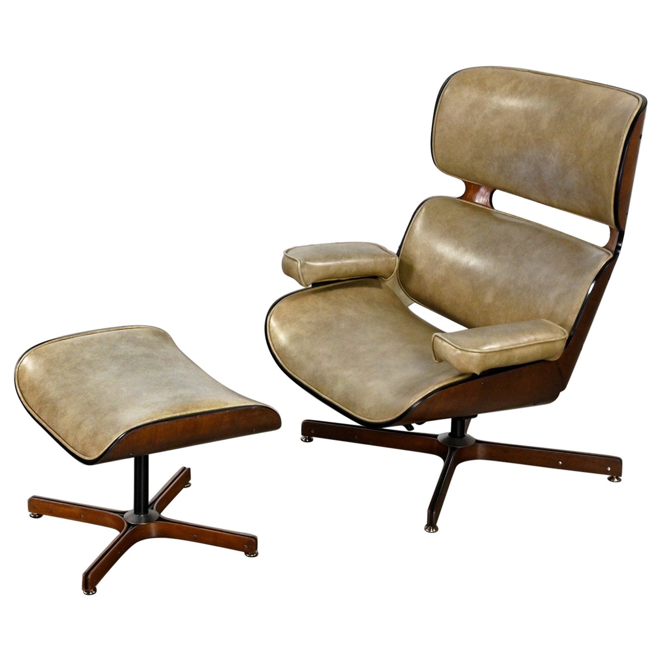 Chaise longue et pouf MCM du milieu du 20e siècle par George Mulhauser pour Plycraft