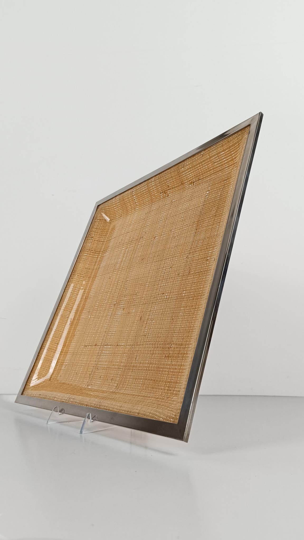 Bandeja de Lucite, Caña Tejida y Cromo de mediados del siglo XX, estilo Dior Home en venta 8