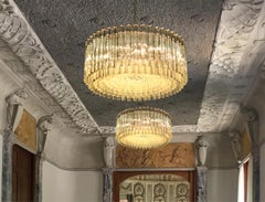 Mid-20th Pair Italian Triedri Glass Chandeliers, 265 trasparent Prism, Murano