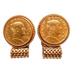 Mid-20th Pair Of Century Gold Plate Cinco Centavos Mexican Coin Cufflinks