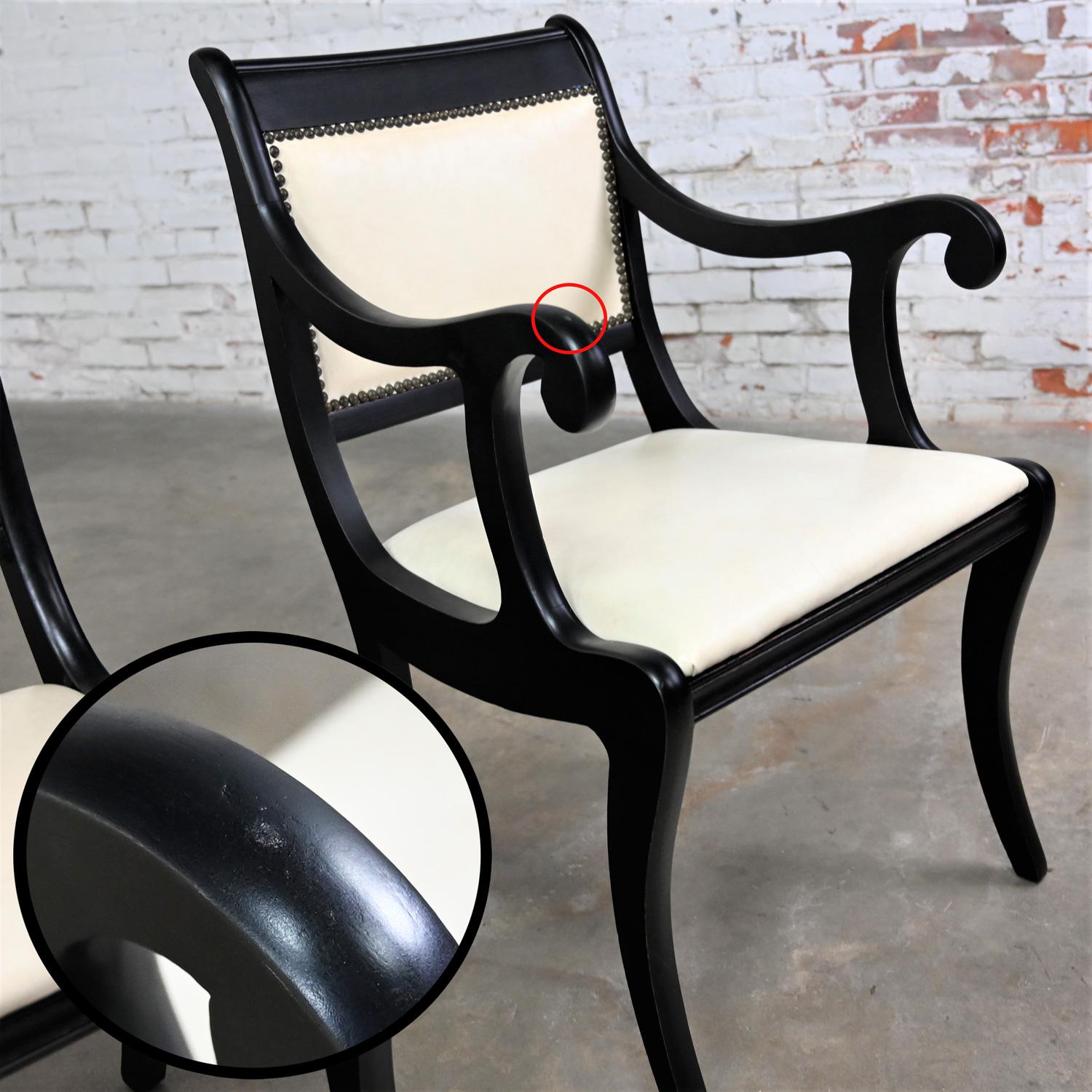 Mid 20th Regency Style Dining Chairs Off White Faux Leather Black Frames Set 6 9