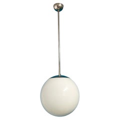 Mid-20th Scandinavian Pendant. Nickeled Brass and Opal Glass. Idman Finland