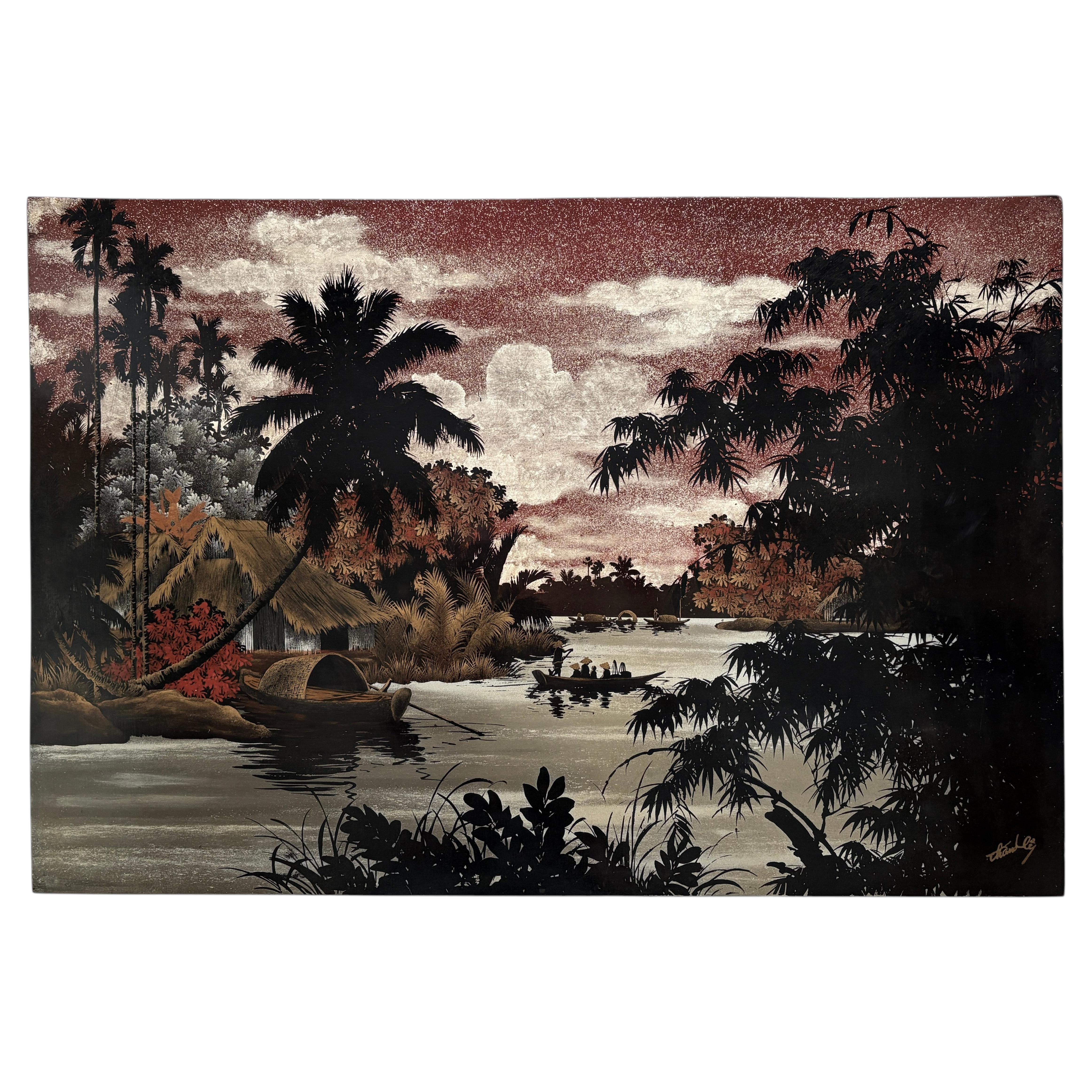 Mid-20th Vietnamese Lacquer Panel by Nguyen Thanh-Ley (1919-2003)