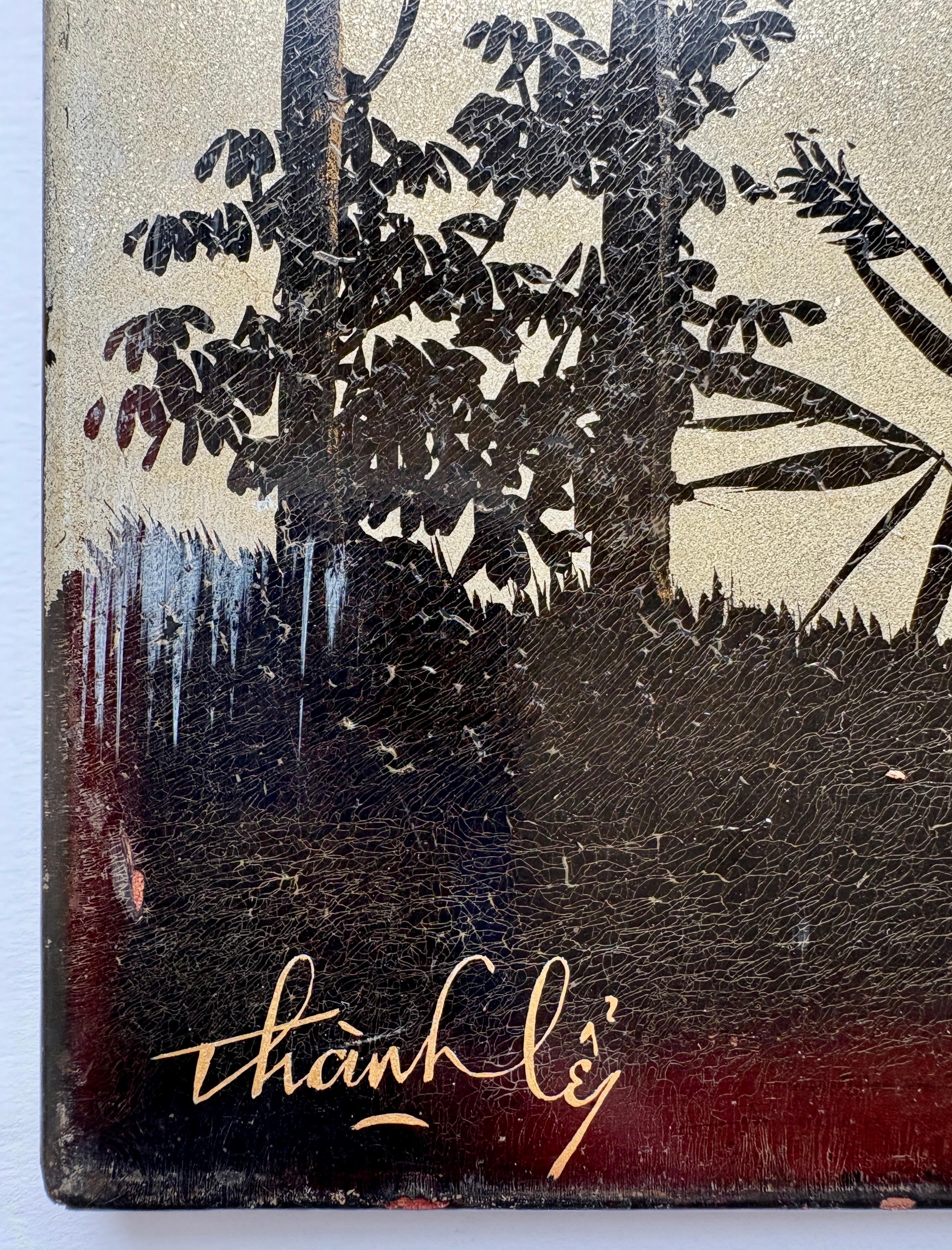 Vietnamesische Lacktafel aus der Mitte des 20. Jahrhunderts von Nguyen Thanh-Ley (Lackiert) im Angebot