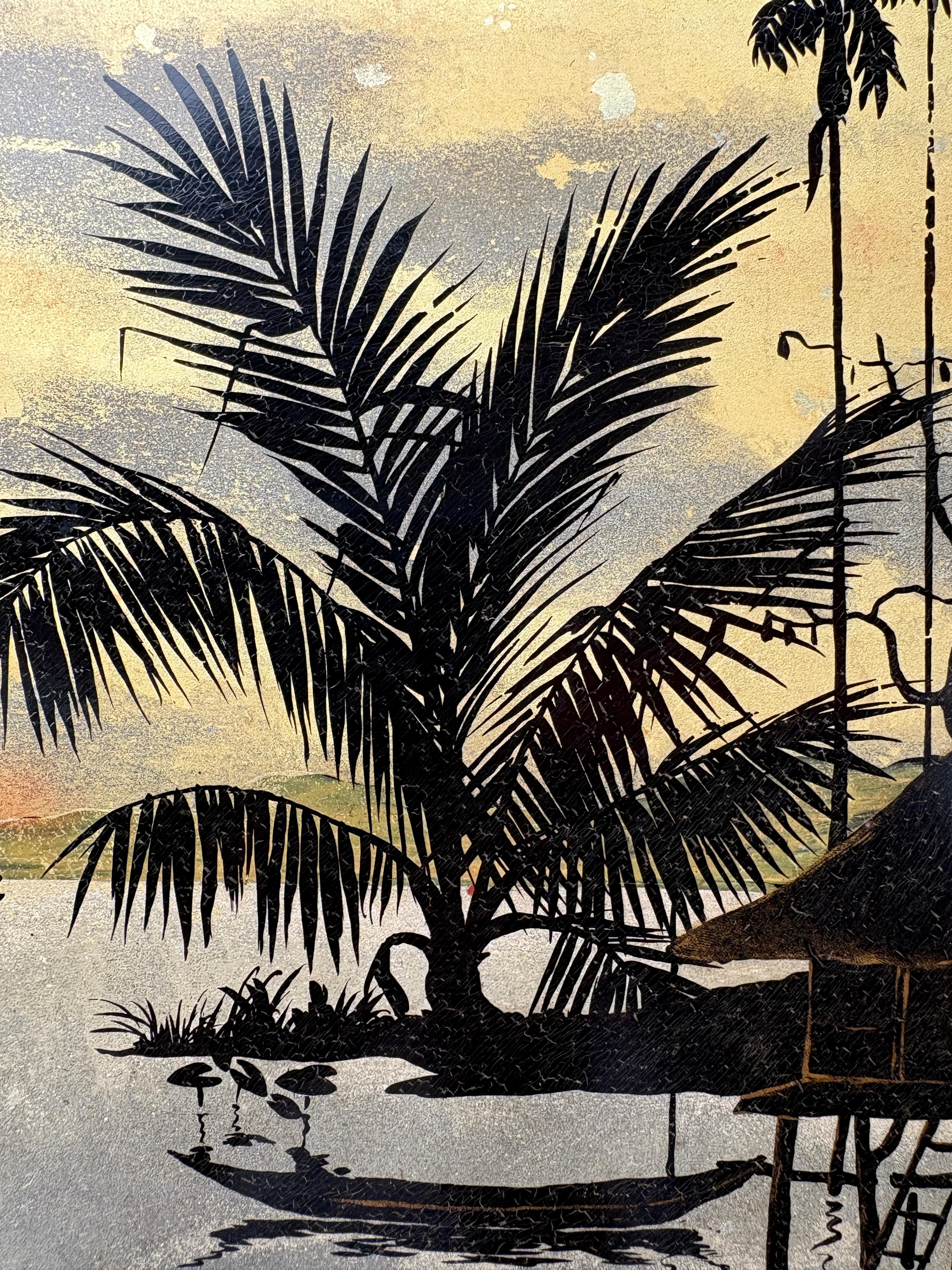 Vietnamesische Lacktafel aus der Mitte des 20. Jahrhunderts von Nguyen Thanh-Ley im Angebot 1