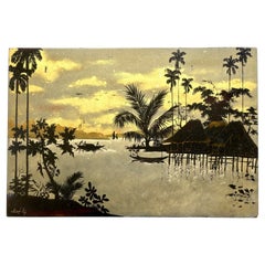 Pannello in lacca vietnamita della metà del XX secolo di Nguyen Thanh-Ley