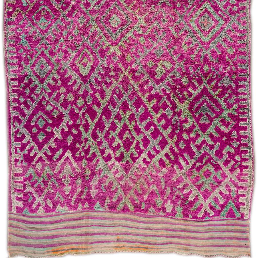 Hand-Knotted Mid-20th Century Vintage Geometric Purple Moroccan Wool Rug For Sale