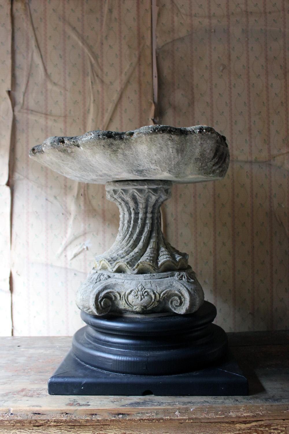 Mid-20th Century Cast Composition Stone Scallop Shell Bird Bath 12