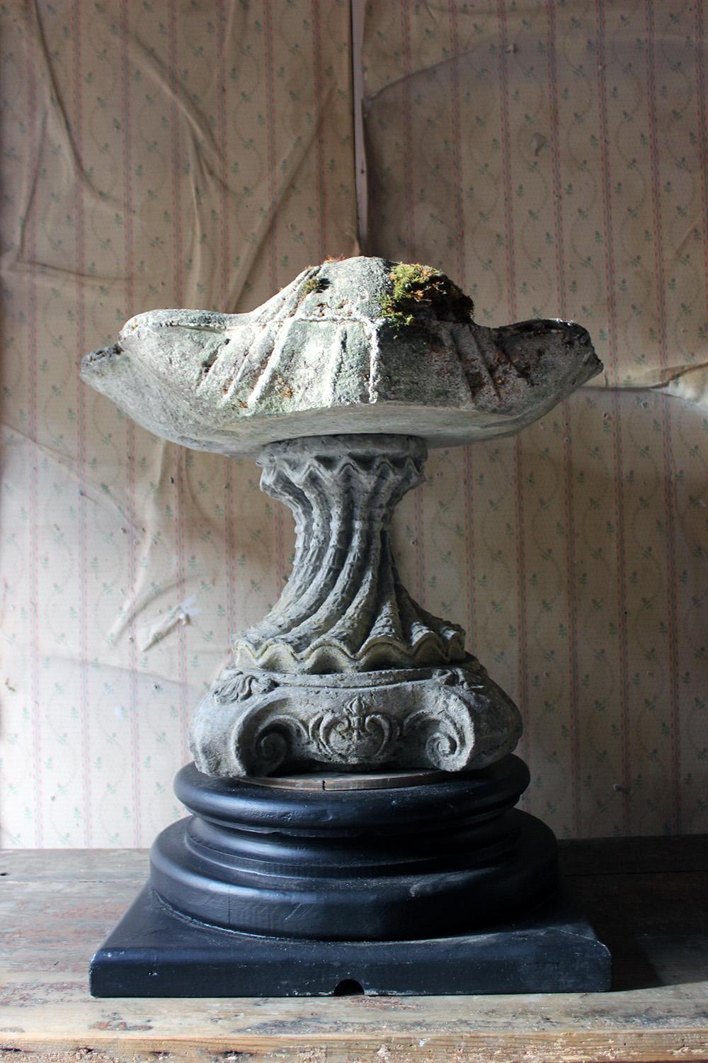 Mid-20th Century Cast Composition Stone Scallop Shell Bird Bath 13