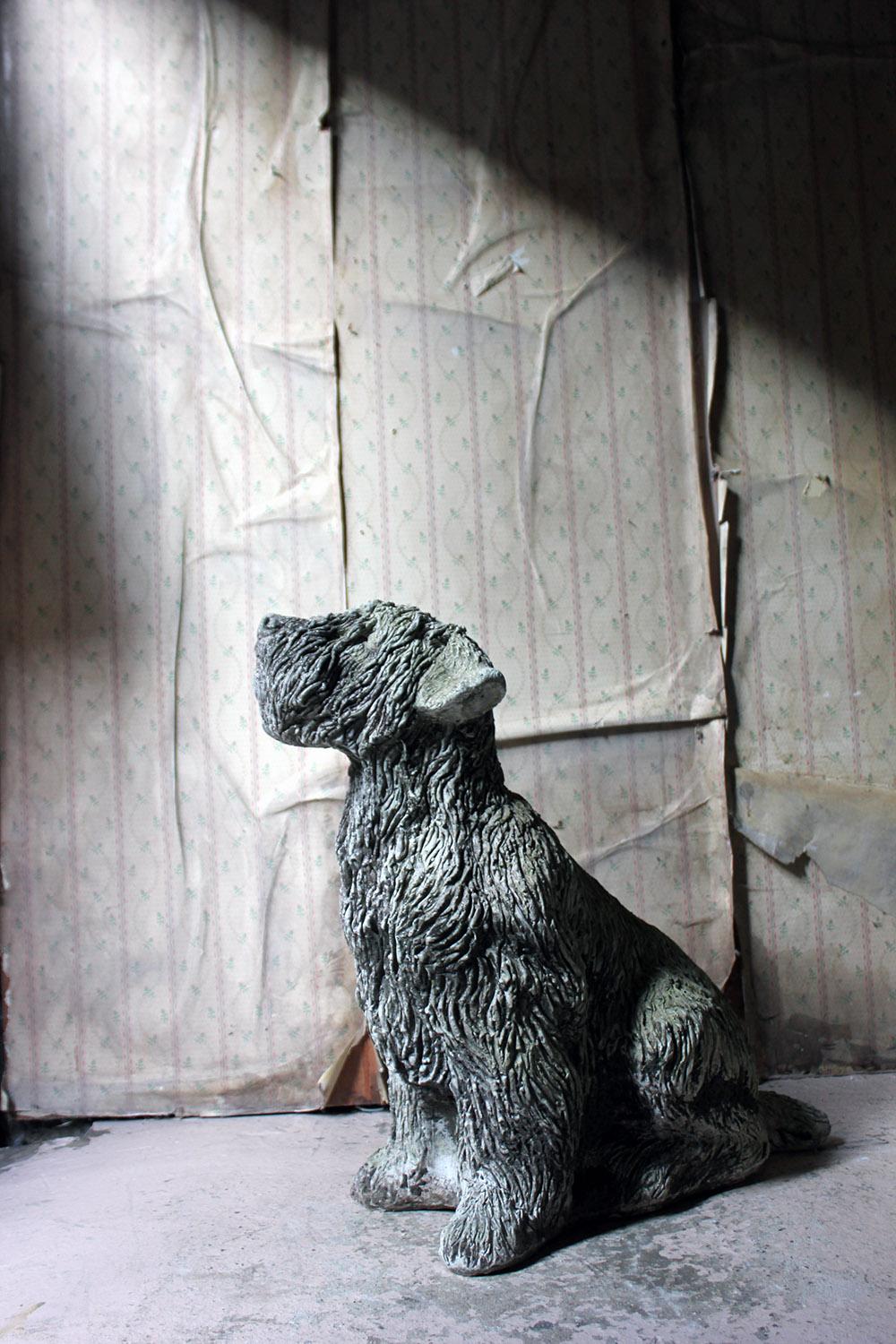 Mid-20th Century Cast Composition Stone Wheaten Terrier In Fair Condition In Bedford, Bedfordshire