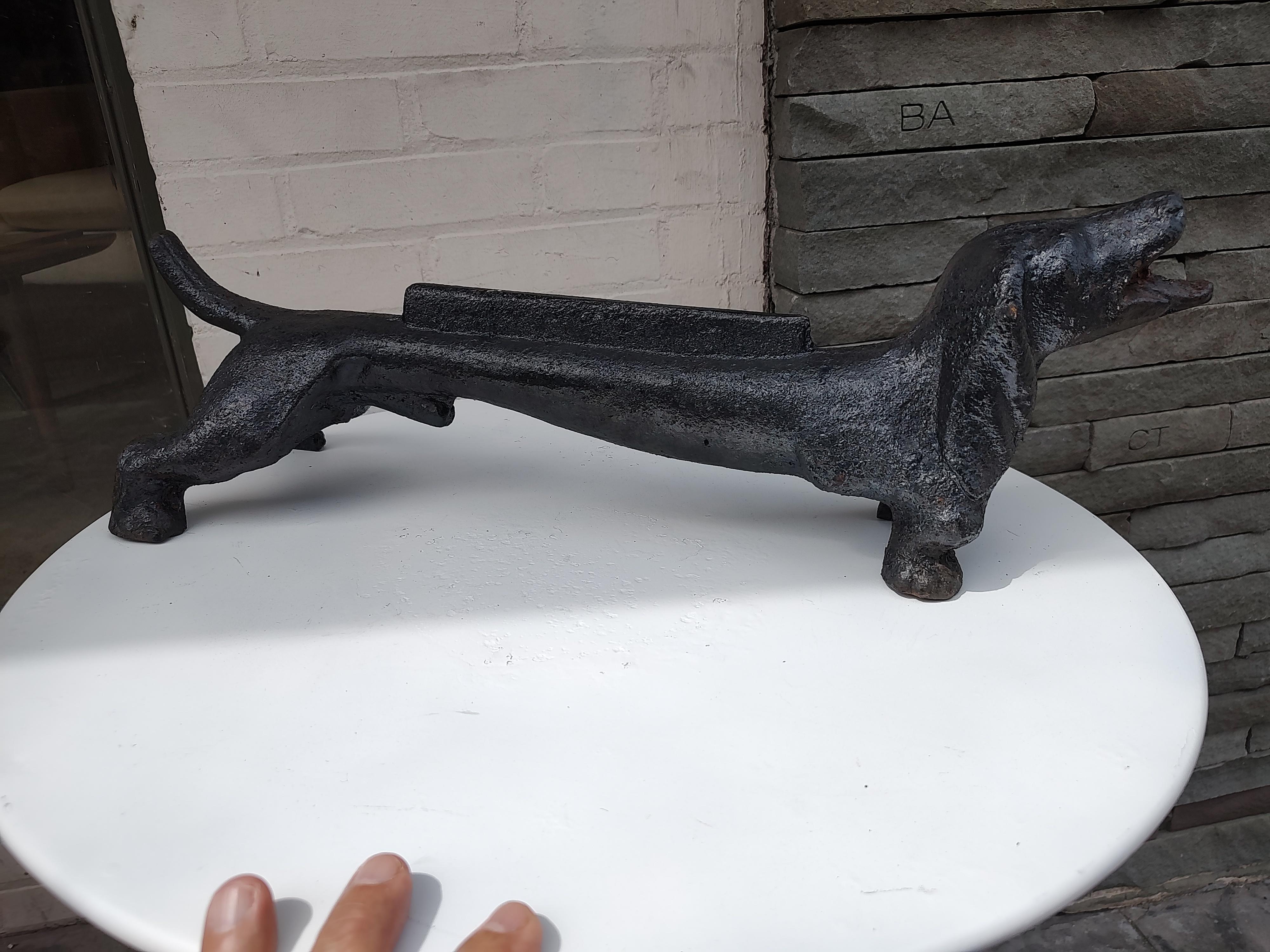 Mid 20thc Cast Iron Smiling Dachshund Boot Scraper #2 In Good Condition For Sale In Port Jervis, NY