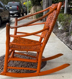 Mid 20thc Old Hickory Orange Painted Rocking Chair